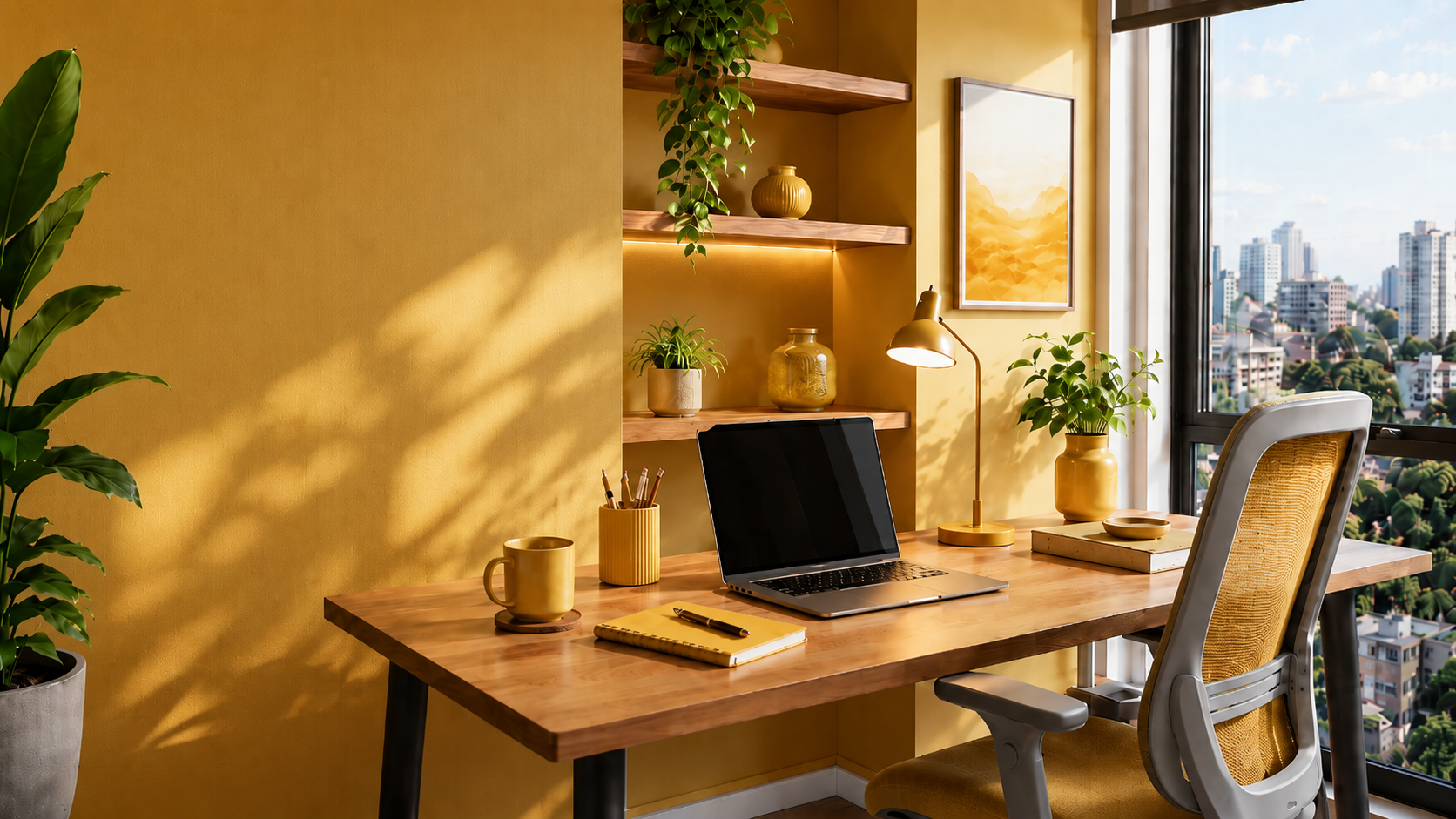 espaço home office na cor amarelo | Créditos: Portal Vou De Home 