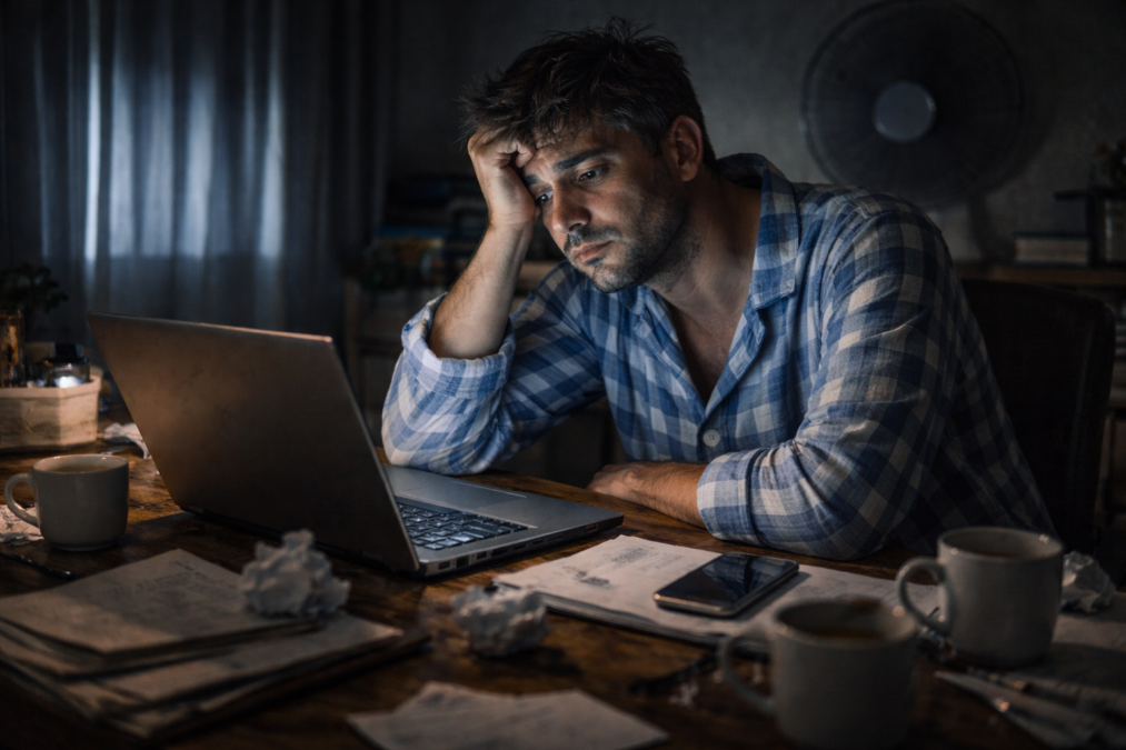 homem representando o tema pijama ou roupa de trabalho no home office – imagem gerada com apoio de I.A.