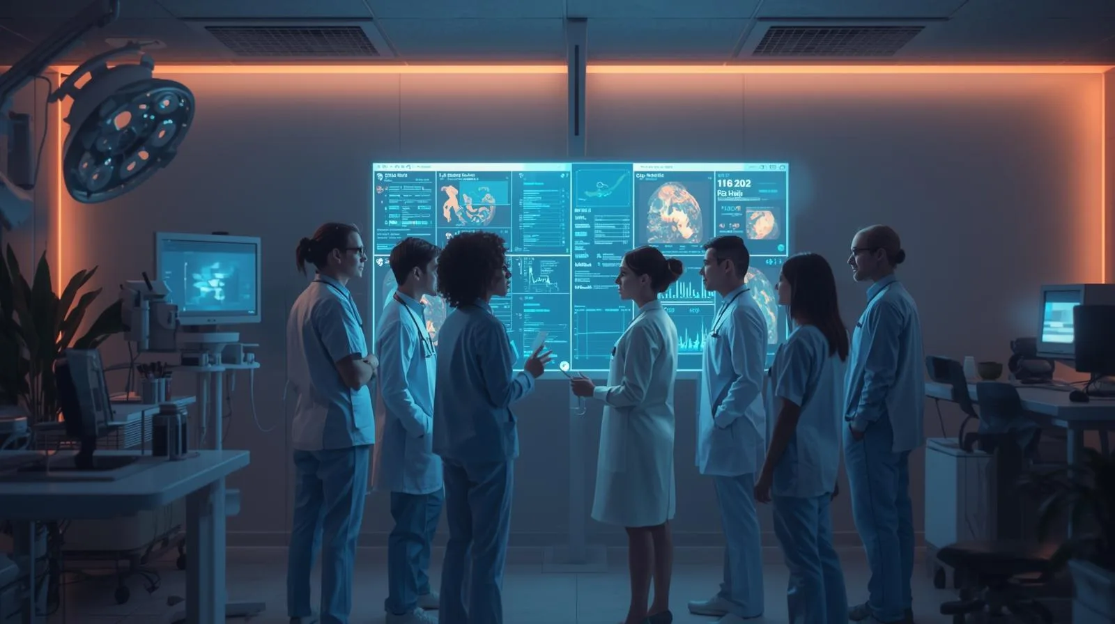 Equipe médica analisando diretrizes globais de saúde sobre infertilidade em ambiente clínico moderno.