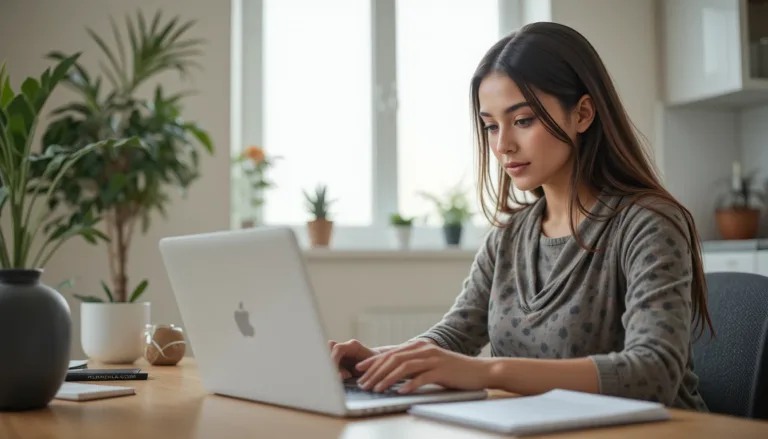 Mulher em casa trabalhando no Notebook - O que é Trabalho híbrido