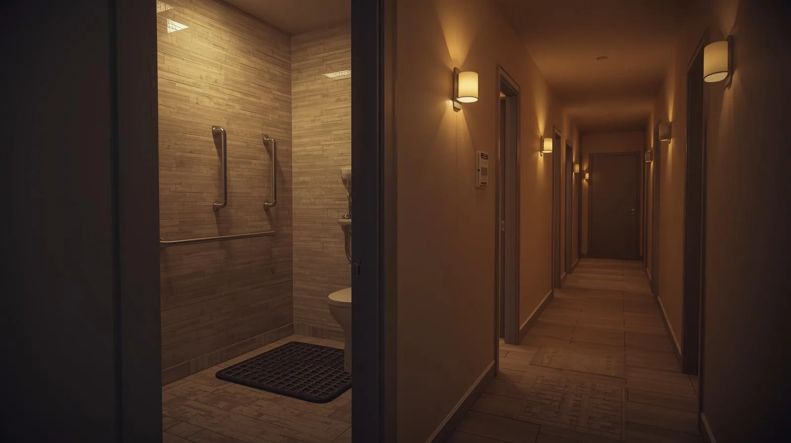 Banheiro adaptado com segurança para idosos.