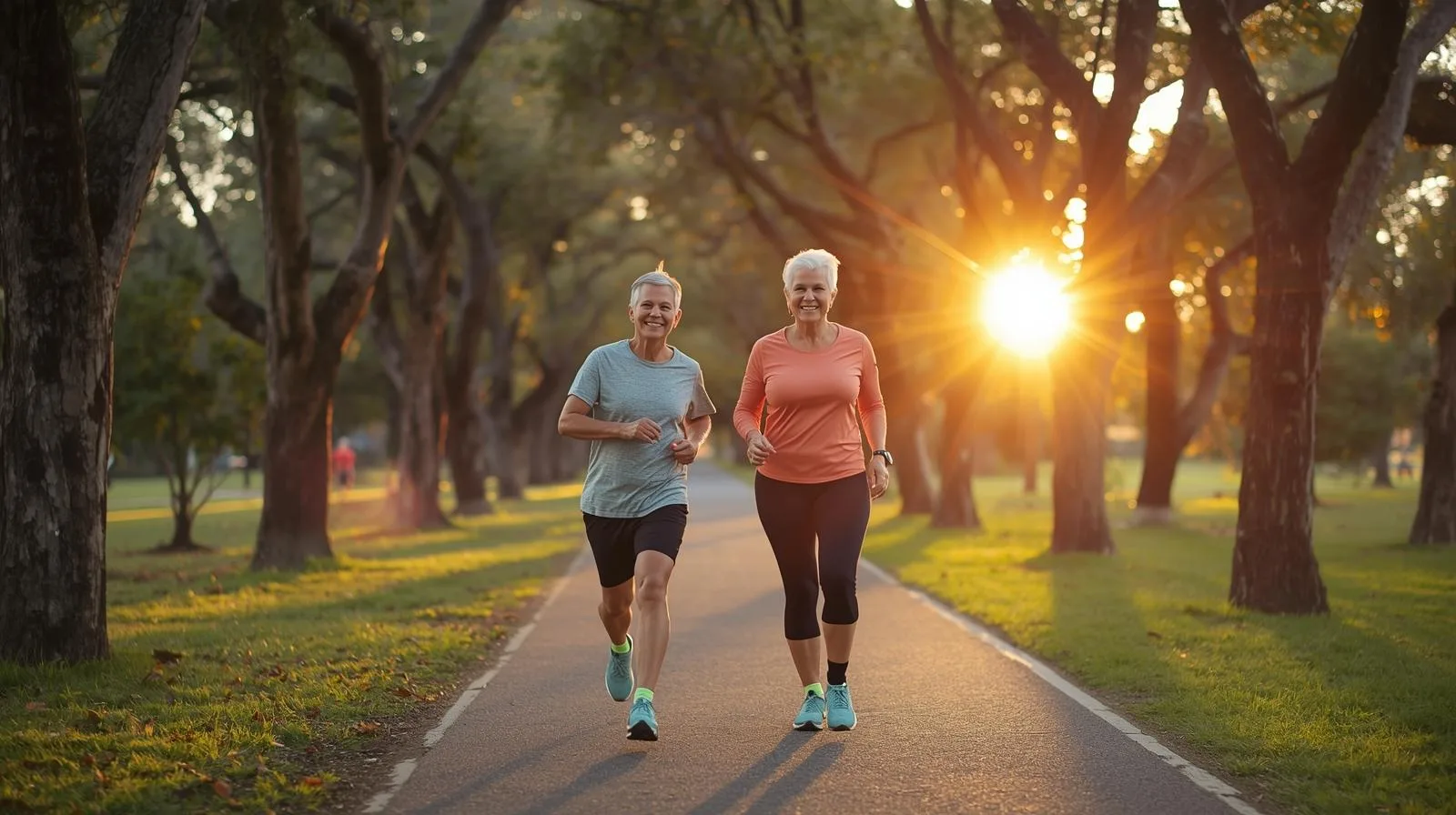 Casal de idosos fazendo corrida.