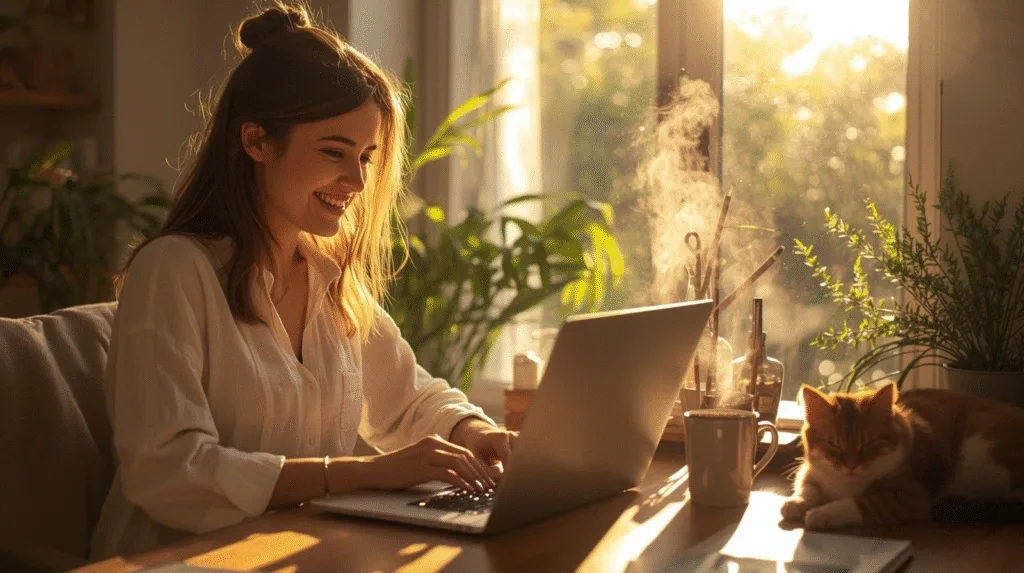 mulher trabalhando em home office