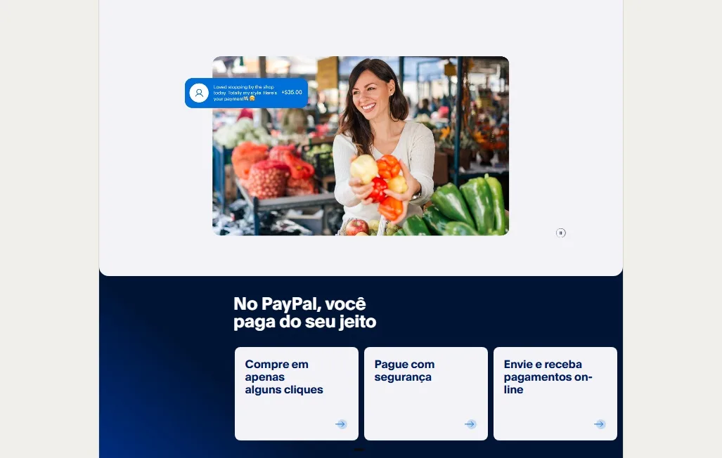 Página de contas de negócios do Paypal