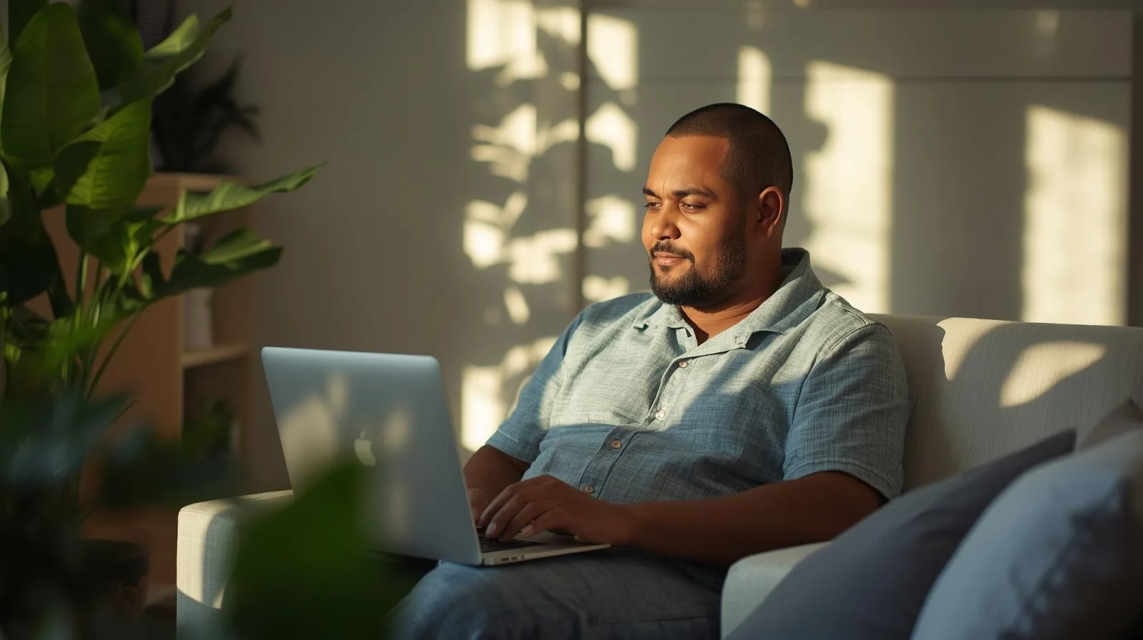 Pessoa relaxada trabalhando em home office, simbolizando alívio financeiro pela isenção do Imposto de Renda.