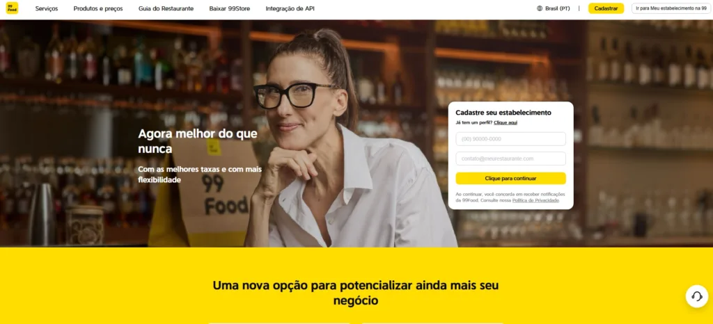 tela inicial 99 Food para negócios | Portal Vou De Home