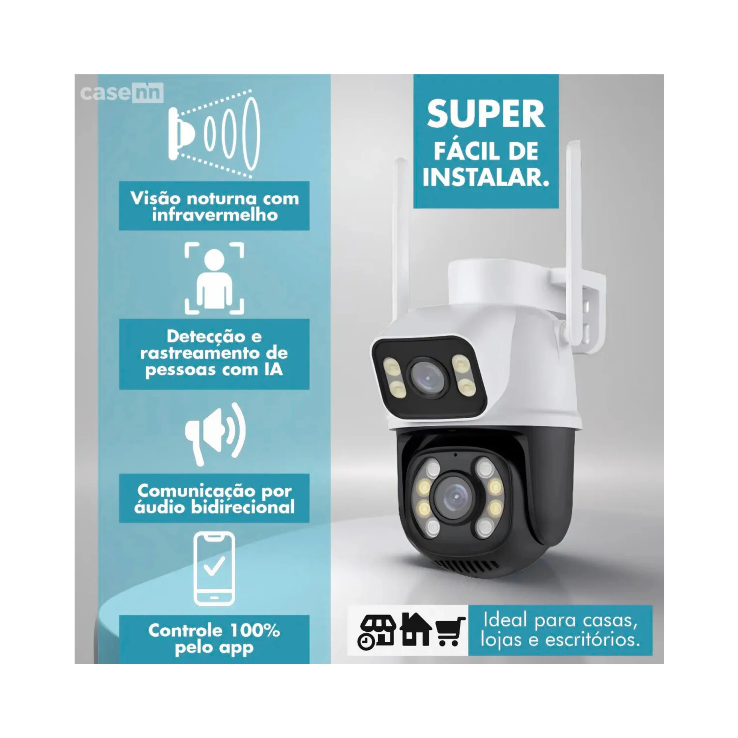 Câmera de Segurança WiFi Externa HD 3MP, IP Sem Fio com Visão Noturna Infravermelho