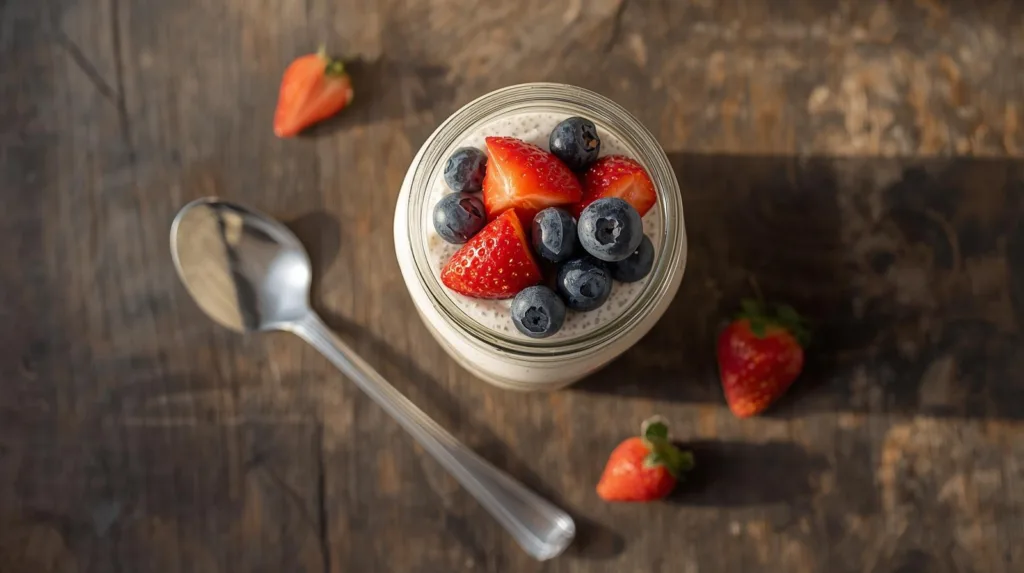 Café da manhã ou lanche prático Pudim de chia é nutritivo, delicioso e pronto na noite anterior.
