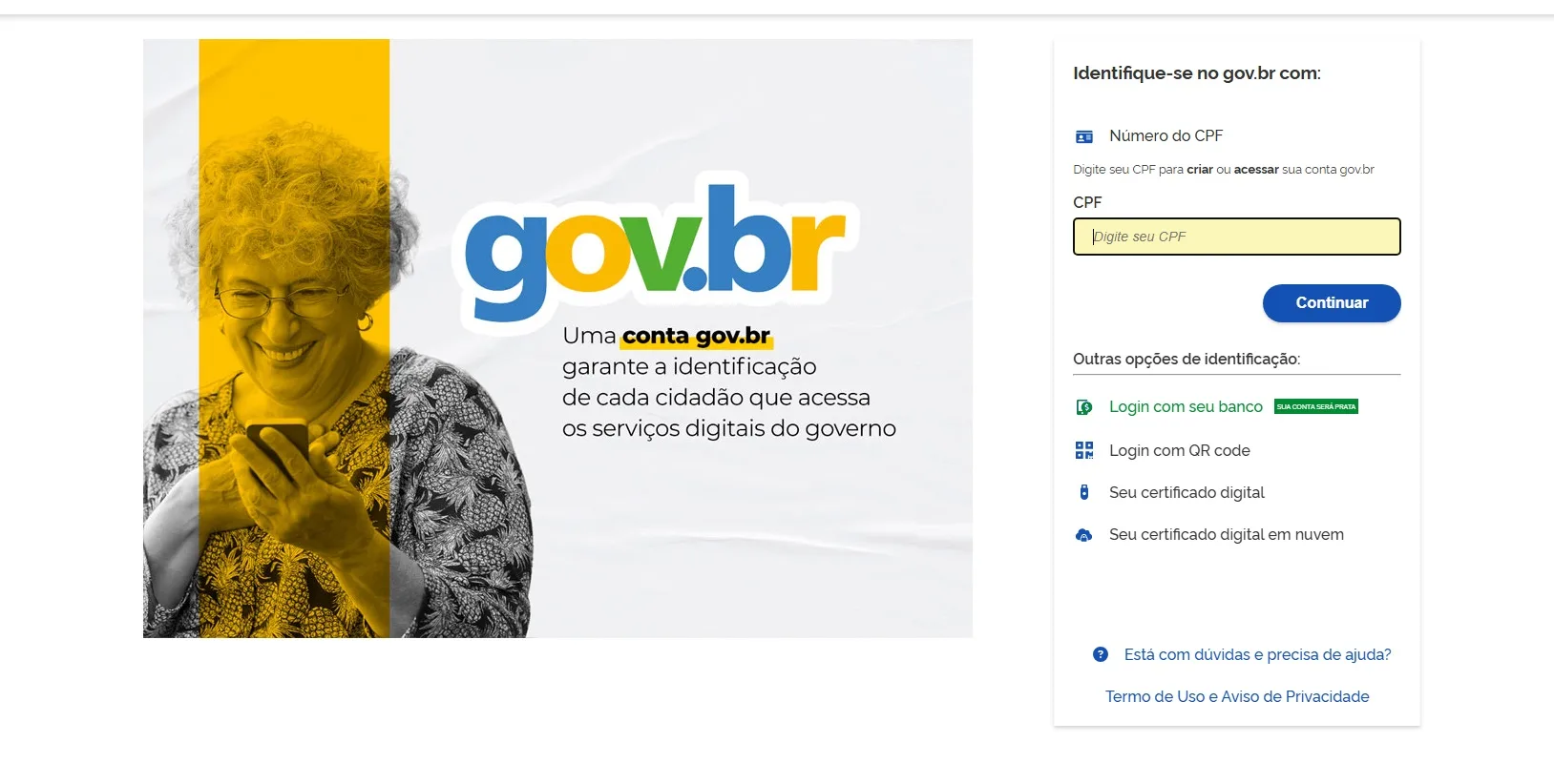 Página do Portal gov br na área de login