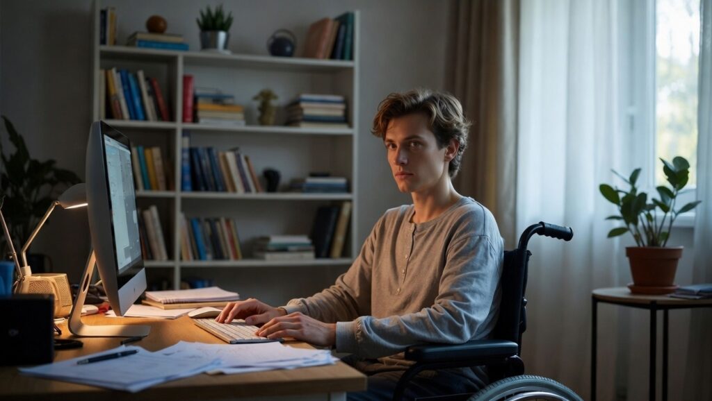 Homem pcd trabalhando em home office