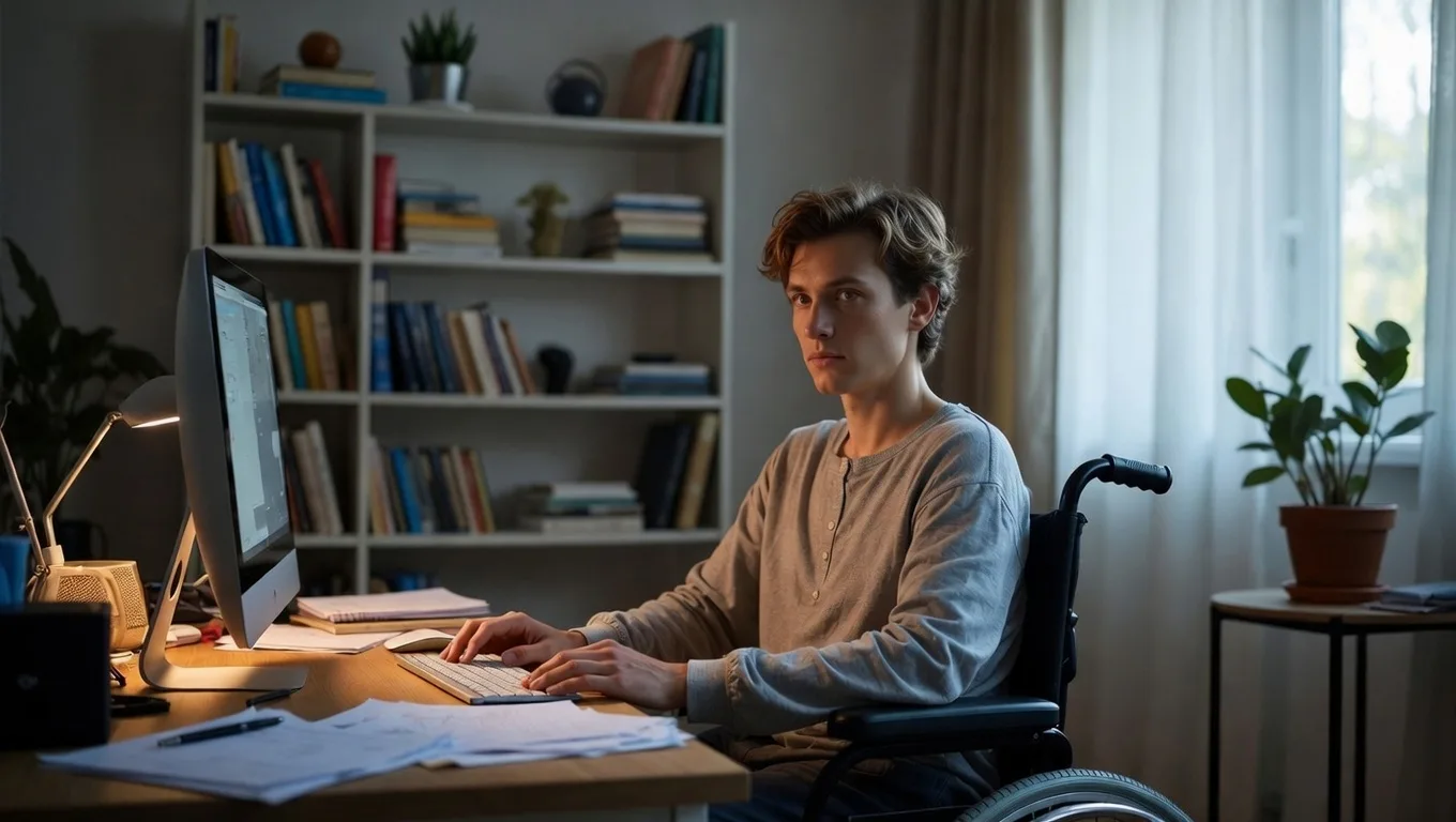 Homem pcd trabalhando em home office