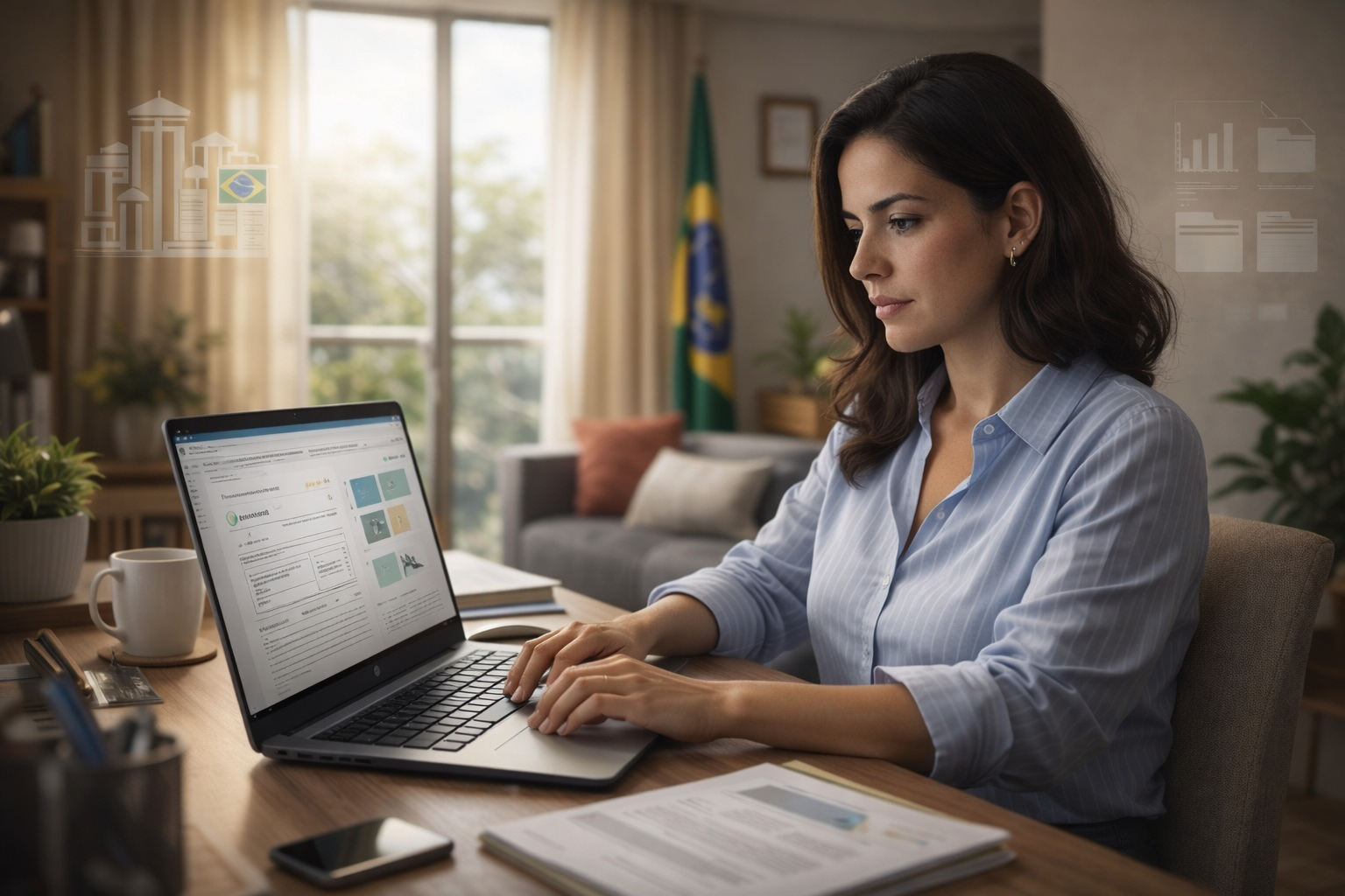 funcionária pública representando oportunidade do concurso público 2026 com vagas home office, imagem gerada com apoio de ia.