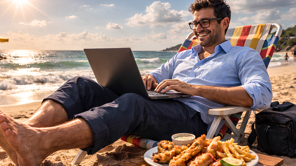 funcionário público trabalhando remotamente em uma oportunidade do concurso público 2026 com vagas home office — imagem gerada com apoio de ia.