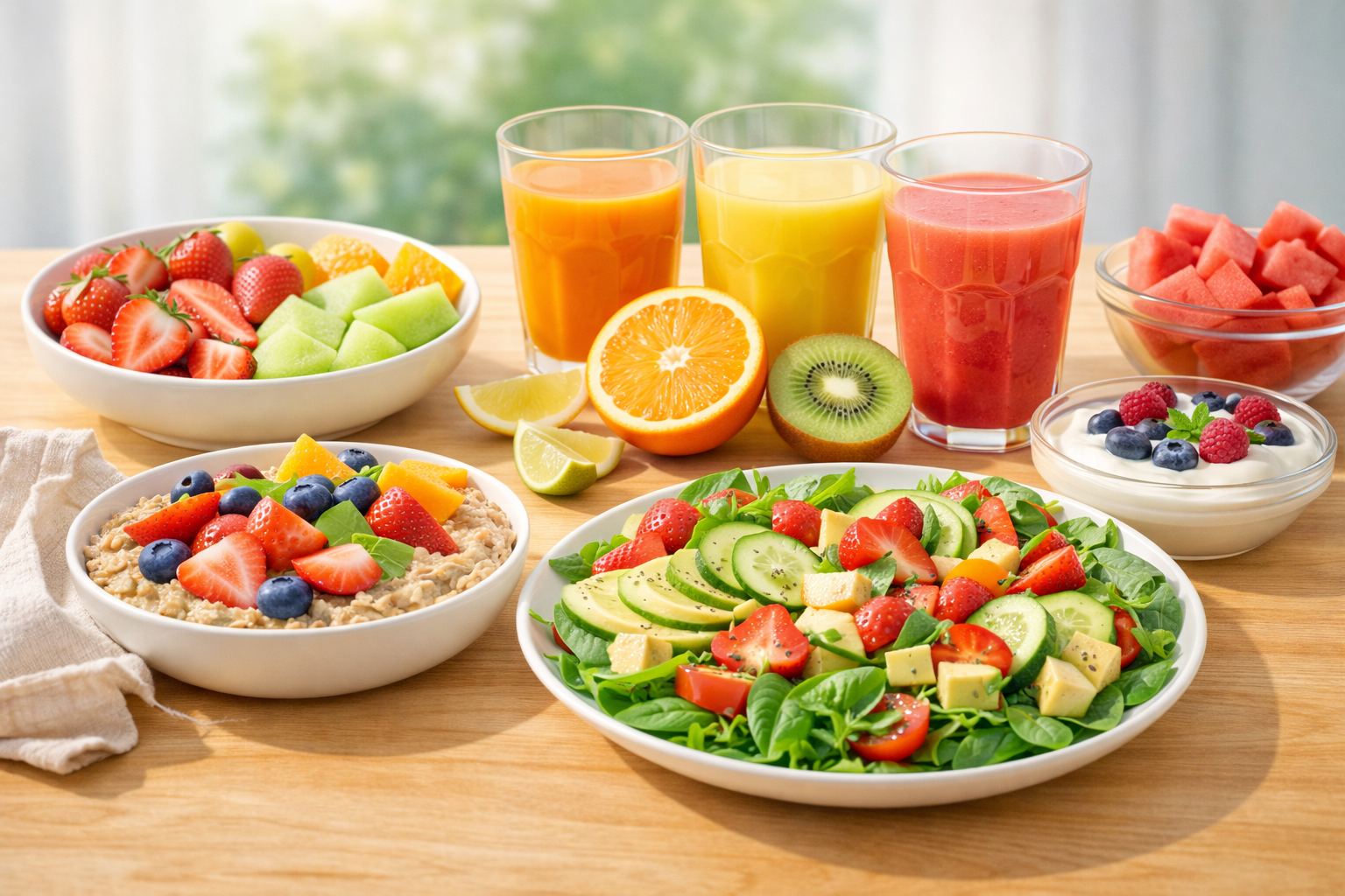 insolação pós carnaval 2026: alimentação leve com frutas frescas e sucos naturais para recuperação. — imagem gerada com apoio de i.a.