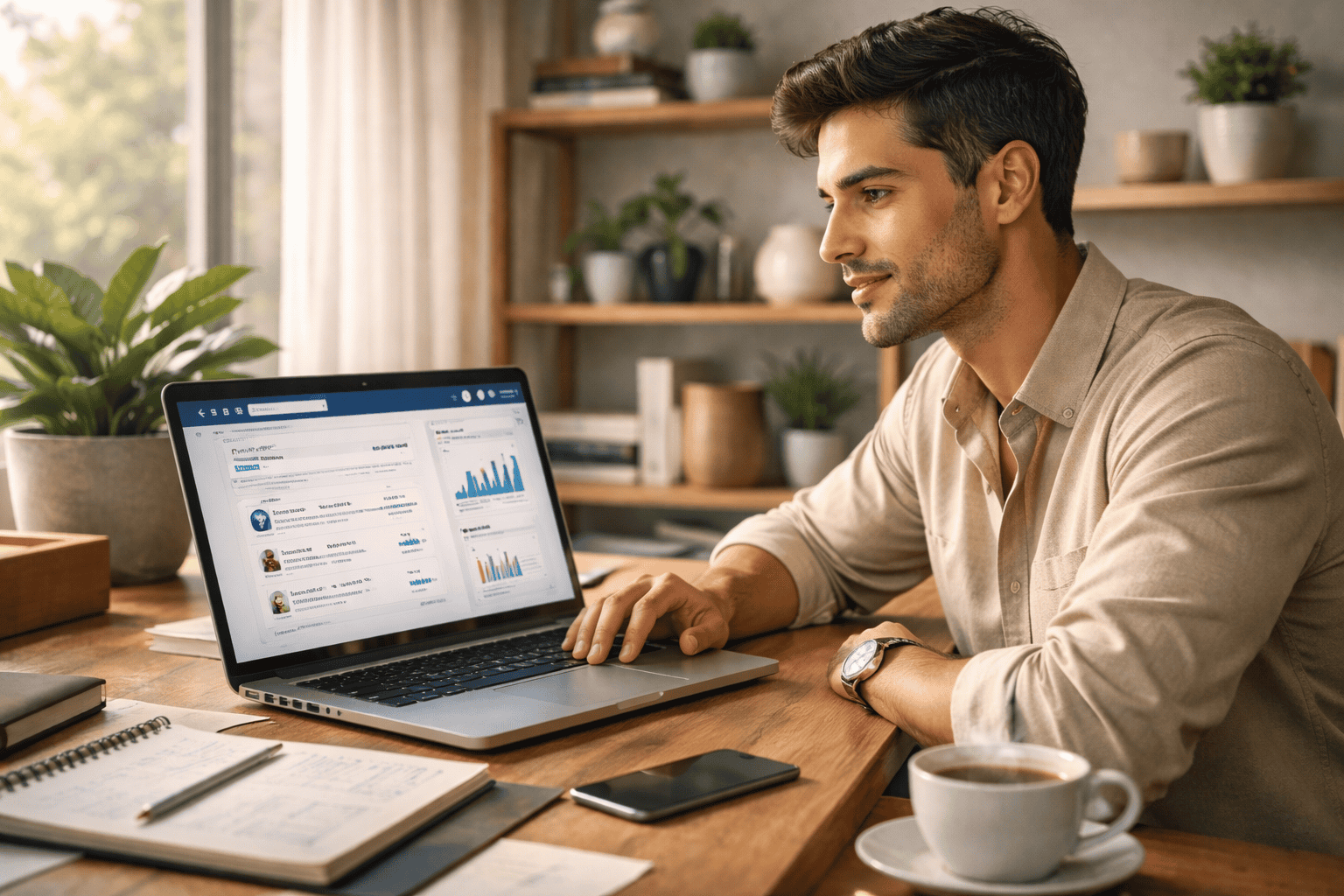 homem explorando oportunidades de trabalho remoto para pós Carnaval 2026: vagas home office. – Imagem gerada com apoio de I.A.