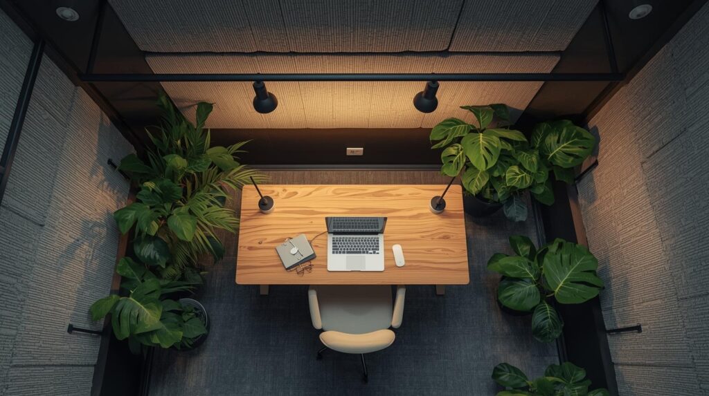 Seu espaço de trabalho não é só funcional — é um templo de produtividade, inspirado na natureza e projetado para o corpo humano.