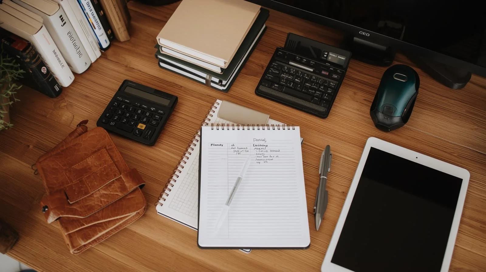 Escrivaninha de profissional CEO organizada criando um ambiente doméstico que transmite foco e liderança no home office. 