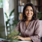 mulher trabalhando em home office