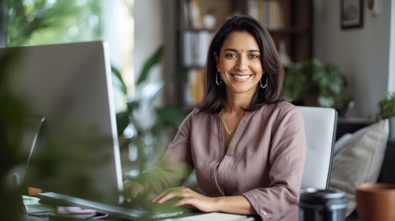 mulher trabalhando em home office
