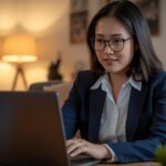 mulher Consultora de Vendas trabalhando home office em um ambiente domestico aconchegante e com roupas confortável que transmite seriedade contexto brasileiro