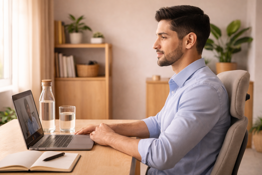 profissional em entrevista de emprego online para vaga home office | Créditos: Portal Vou De Home 