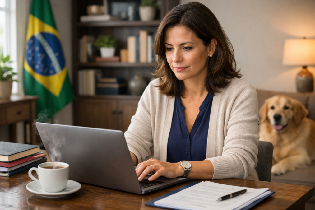 servidora pública após aprovação concurso público home office — imagem gerada com apoio de IA.