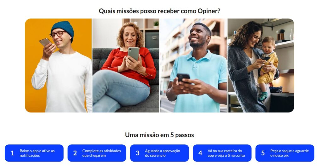 O processo para ganhar dinheiro no Opinion depende da conclusão de algumas missões, como responder perguntas. | Crédito: Portal Vou De Home 