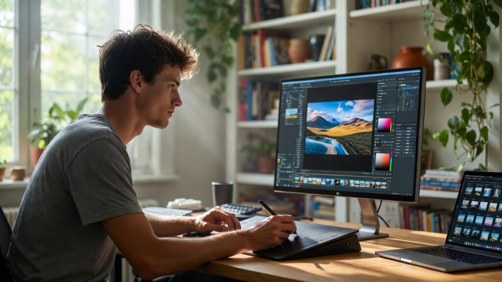 homem trabalhando como Editor de Imagens