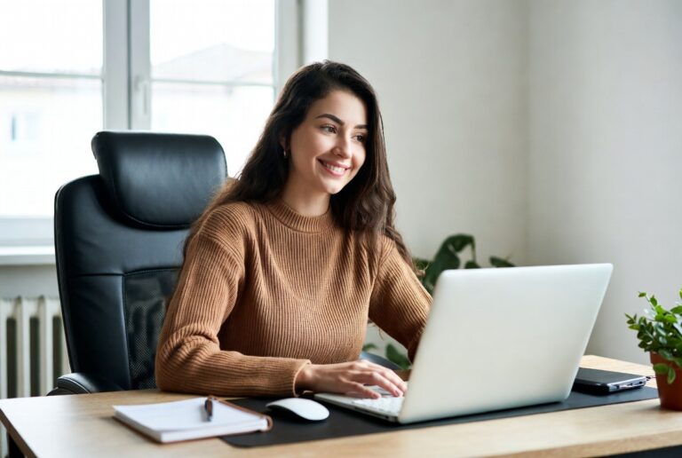 Mulher trabalhando em home office