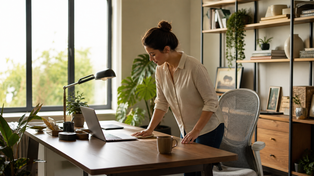 Espaço no Home office mulher trabalhando