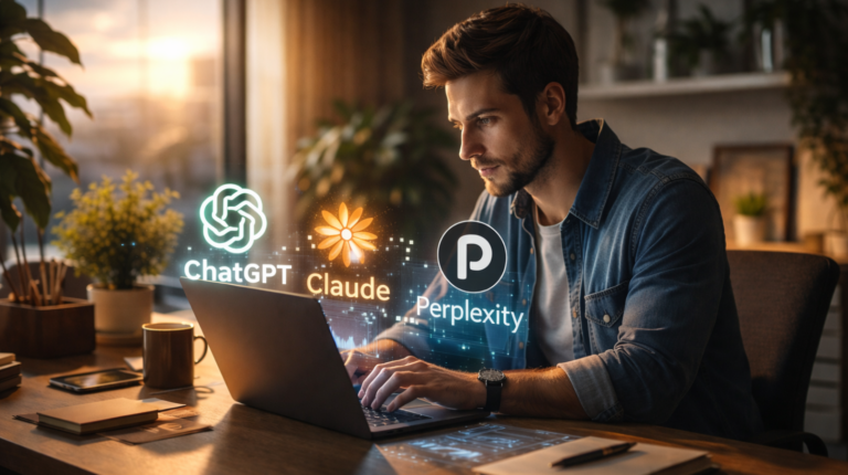 Homem em home office trabalhando com IAs