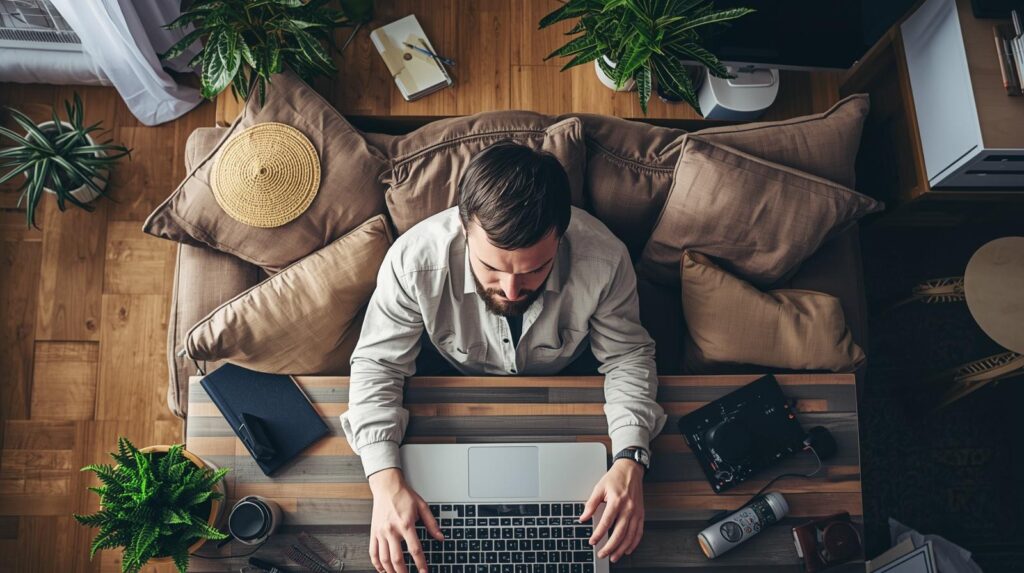 Homem trabalhando em home office