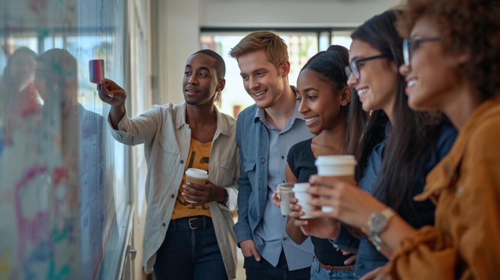Jovens olhando pra um quadro 