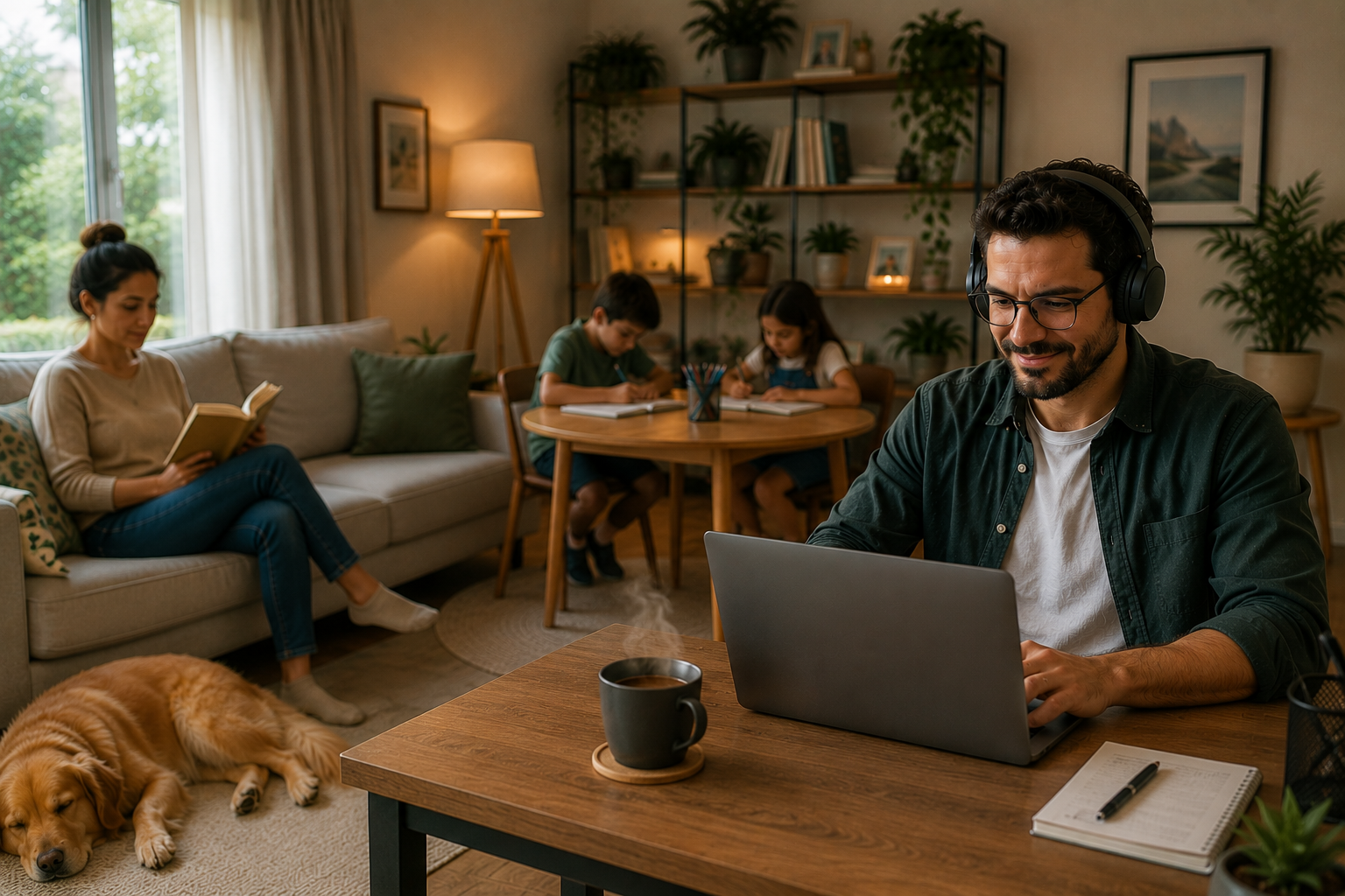 profissional trabalhando home office em ambiente familiar calmo | Crédito: Portal Vou De Home