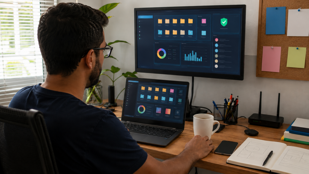 Homem trabalhando home office