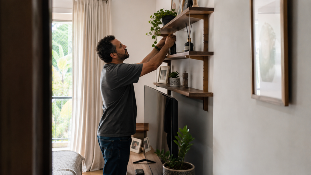 Homem decorando ambiente