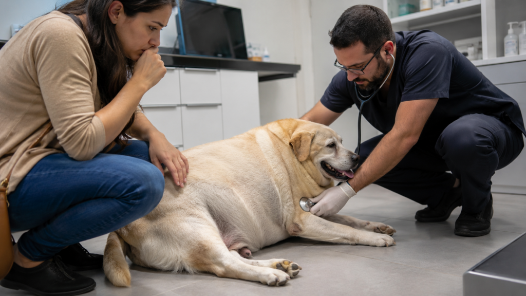Cachorro obeso no veterinário