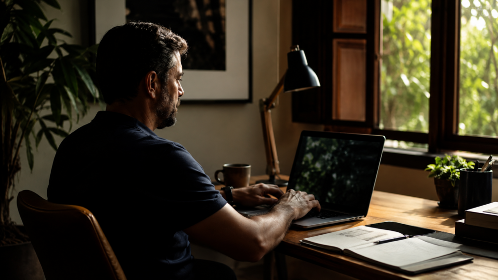 Homem trabalhando em home office