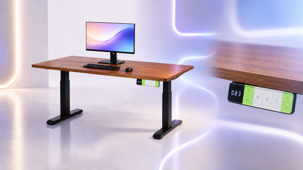 Review: mesa escrivaninha elétrica com regulagem de altura | Créditos: Portal Vou De Home
