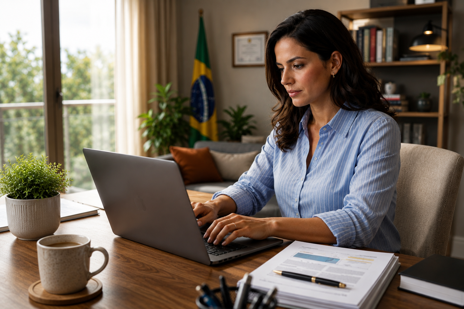 funcionária pública trabalhando home office | Créditos: Portal Vou De Home